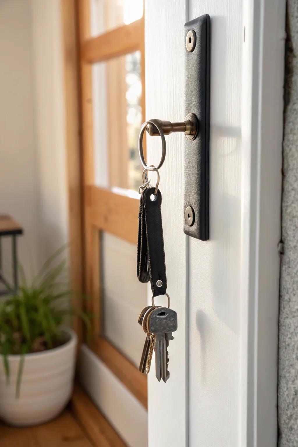 A slim magnetic key strip keeps keys visible and tidy—right on the inside of your door.