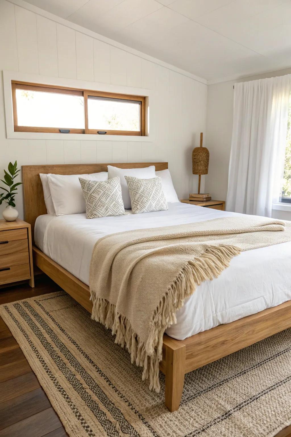 Simple symmetry—matching pillows and a centered bed bring a calm, hotel-like vibe to a small guest room.
