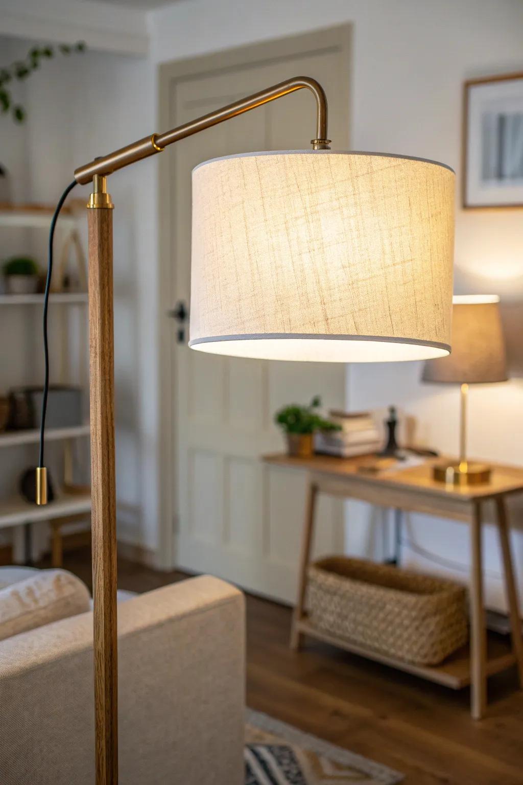 One dual-light floor lamp: focused task beam for work, warm ambient glow for cozy evenings.