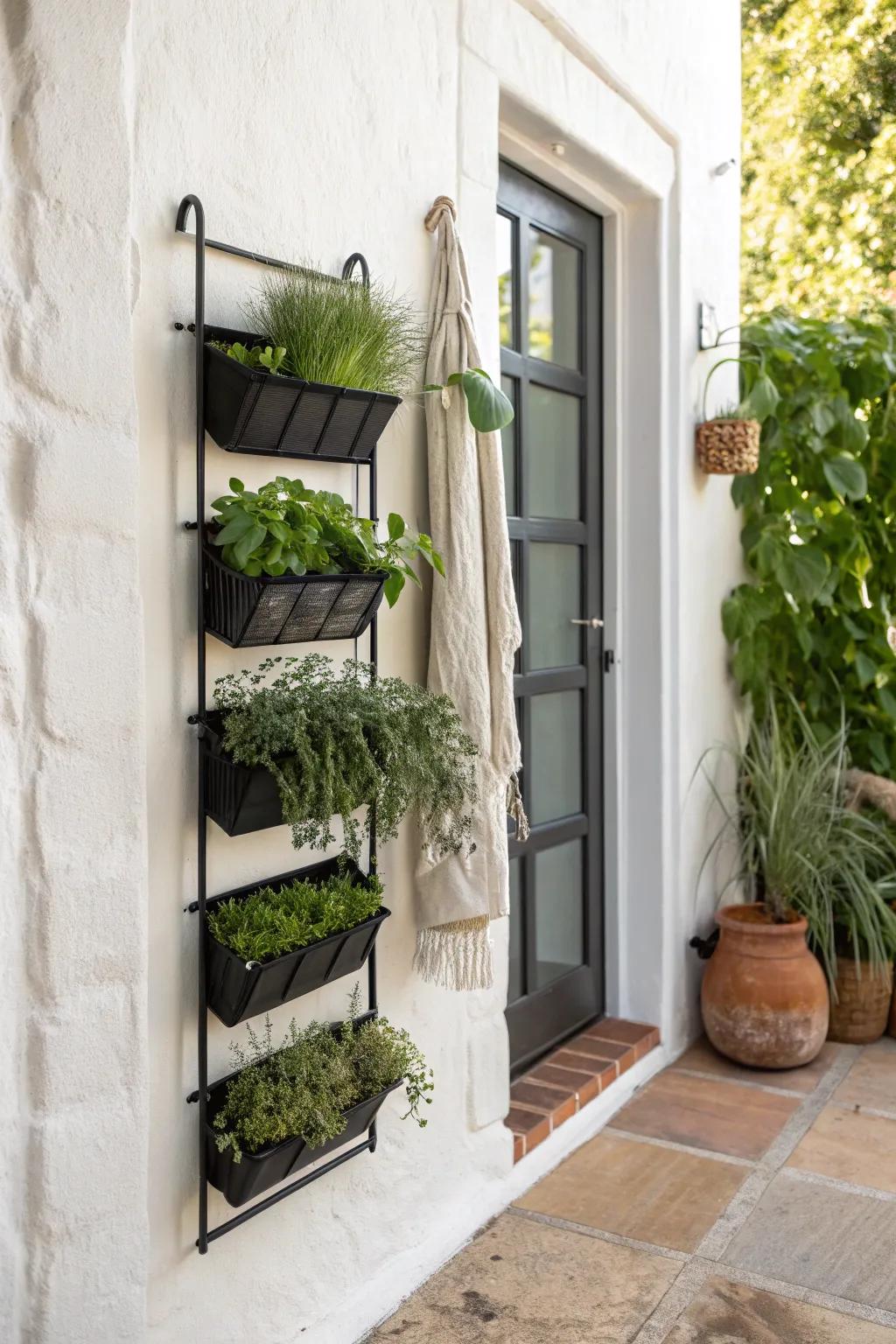 A sleek living herb wall that turns a tiny modern garden into a daily, fresh-green ritual.