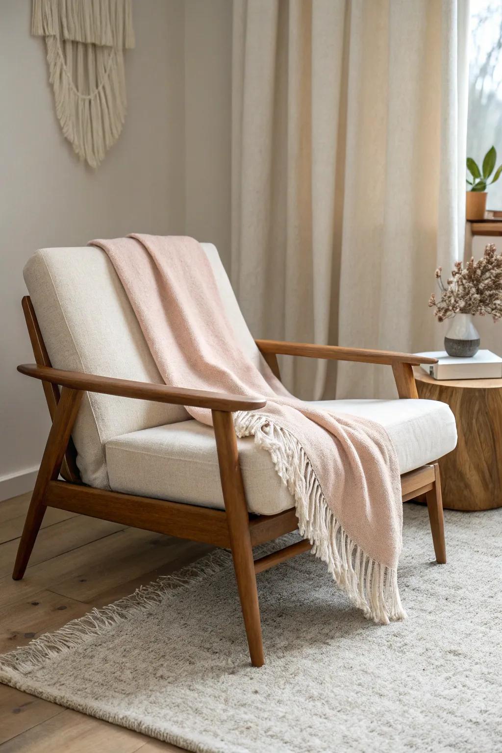 Layered textiles turn a tiny corner into a quiet nook—soft, calm, and beautifully minimal.