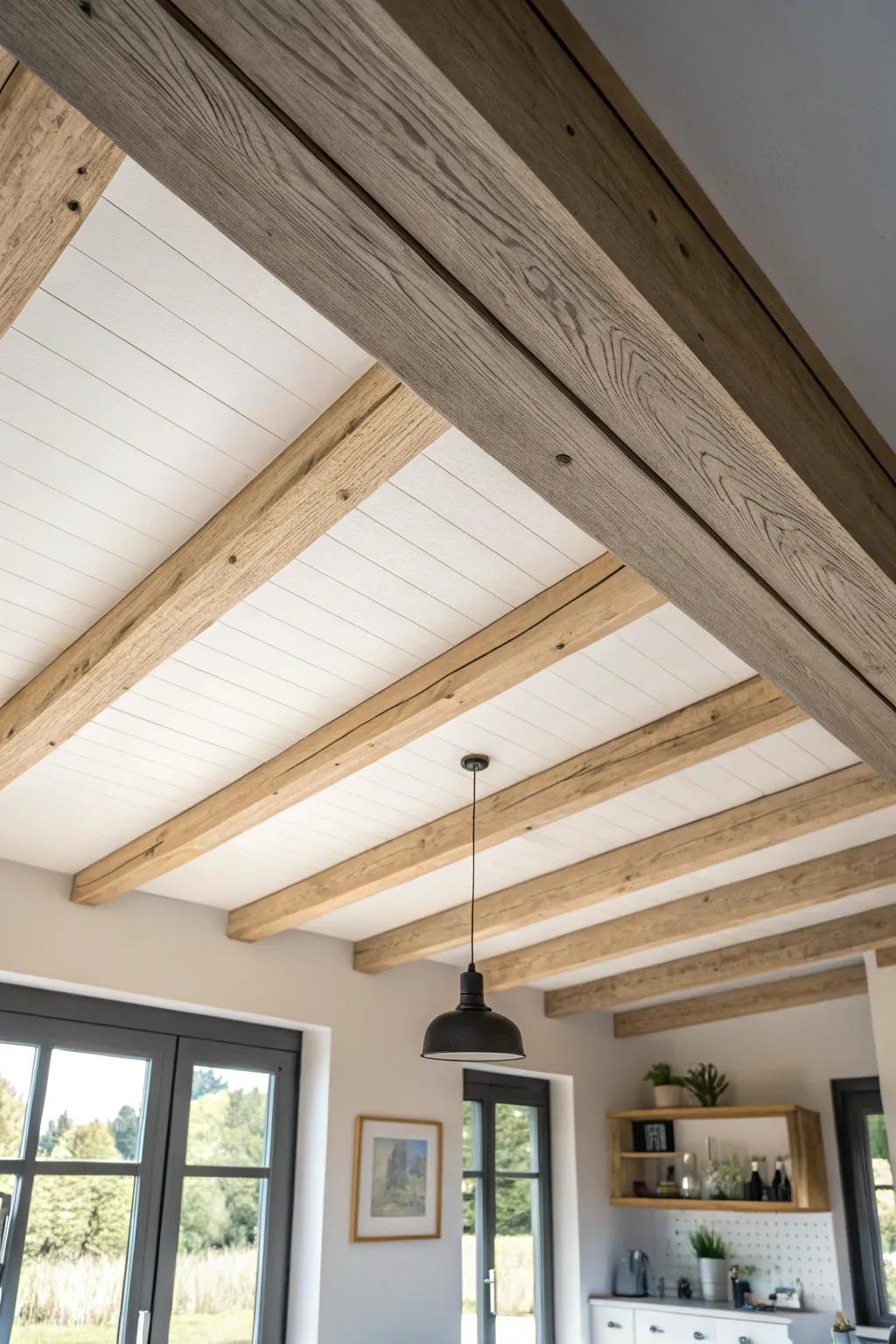 Use ceiling beams or painted lines to “map” zones—an easy wow trick for tiny open plans.