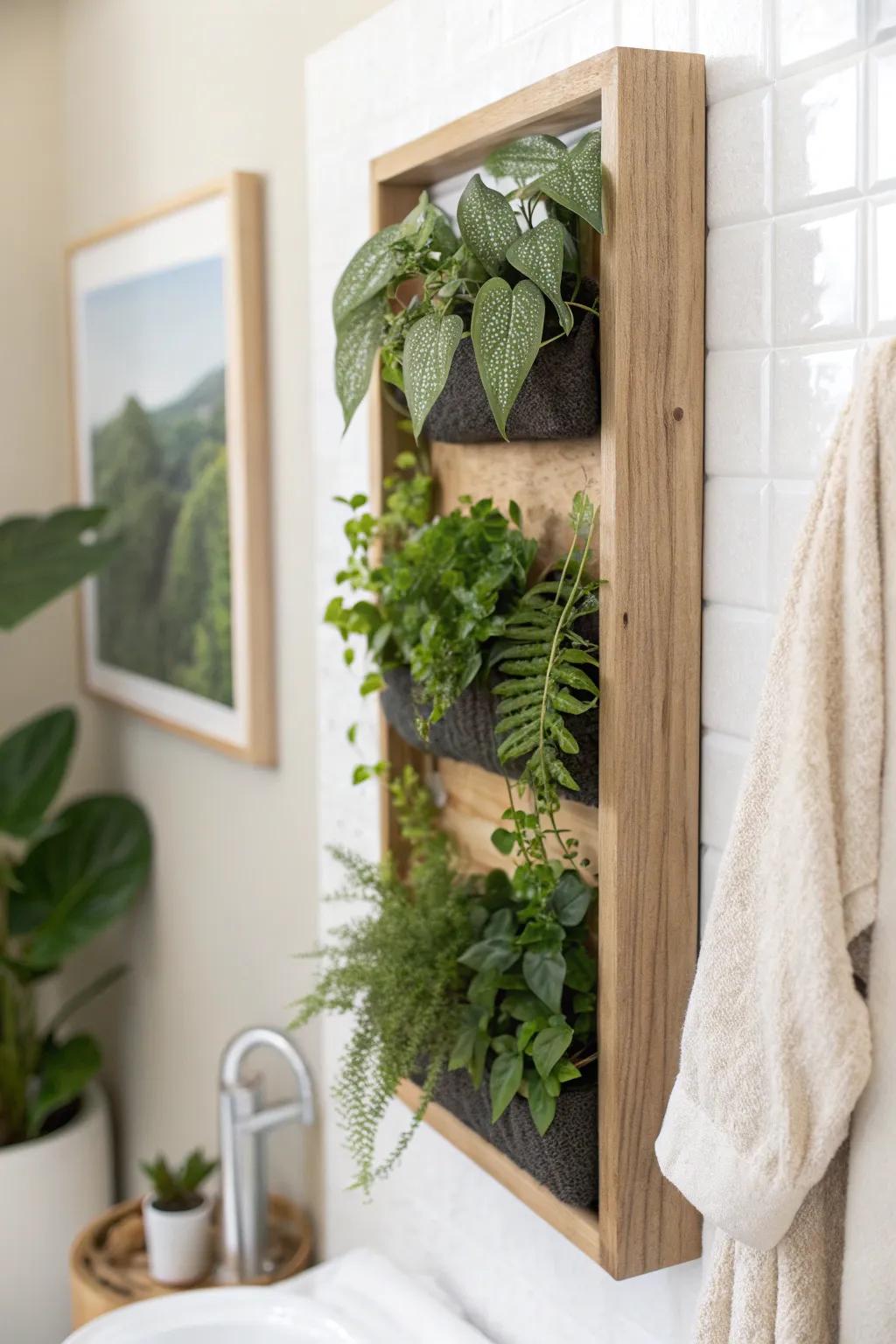 Micro living wall panel: a tiny tropical wow moment that adds lush greenery without floor clutter.