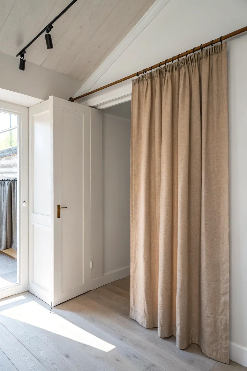 A sliding linen curtain turns a closet into a cozy, secret mini man-cave nook.