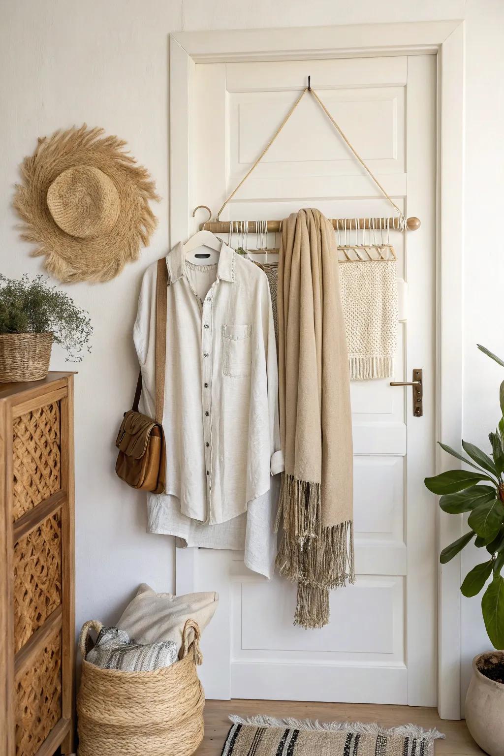 Turn your bedroom door into a mini closet with chic over-the-door hooks and hangers.