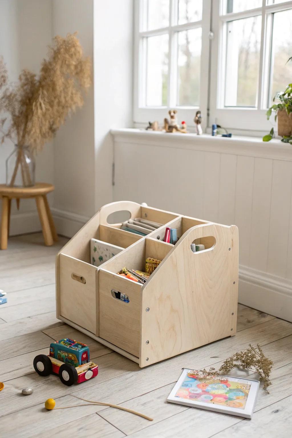 Toy rotation made simple: one “library” out, one stored—swap weekly for fresh play.