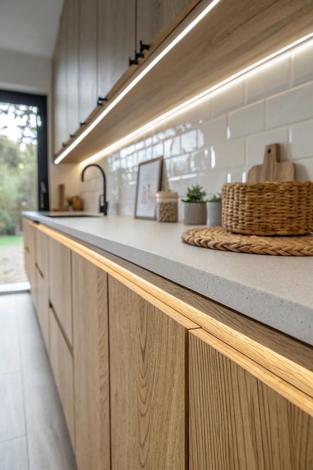 Hidden aluminum LED channel for a seamless under-cabinet glow—clean, straight, built-in.