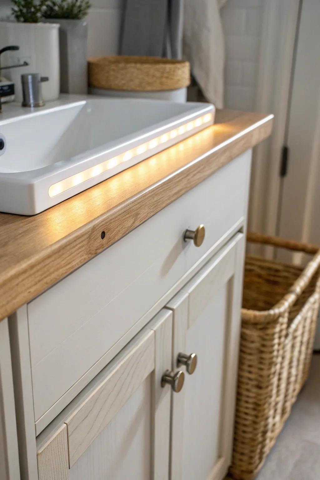 A warm motion light makes under-sink storage brighter—no more losing items in back corners.