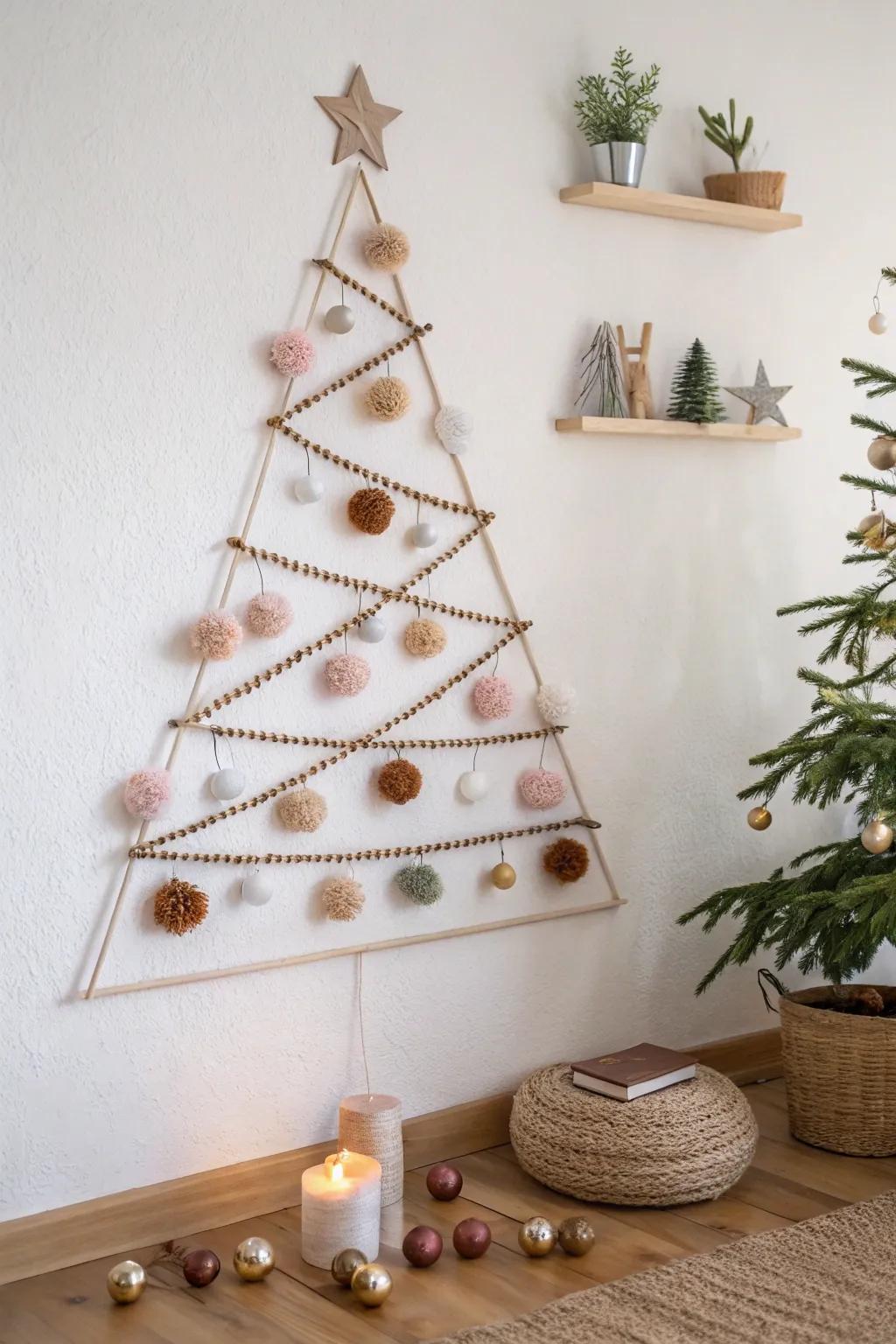 A playful pom-pom garland tree—small-space friendly, minimal, and softly festive.