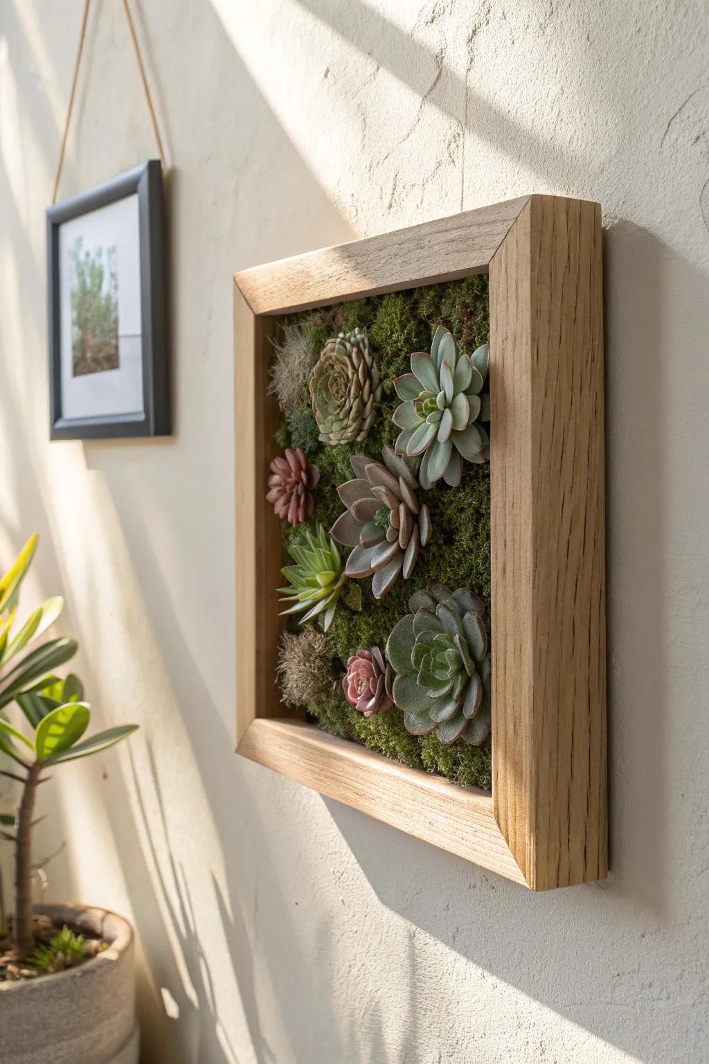 Succulent wall frame art: a tidy, graphic burst of greenery that reads like modern artwork.