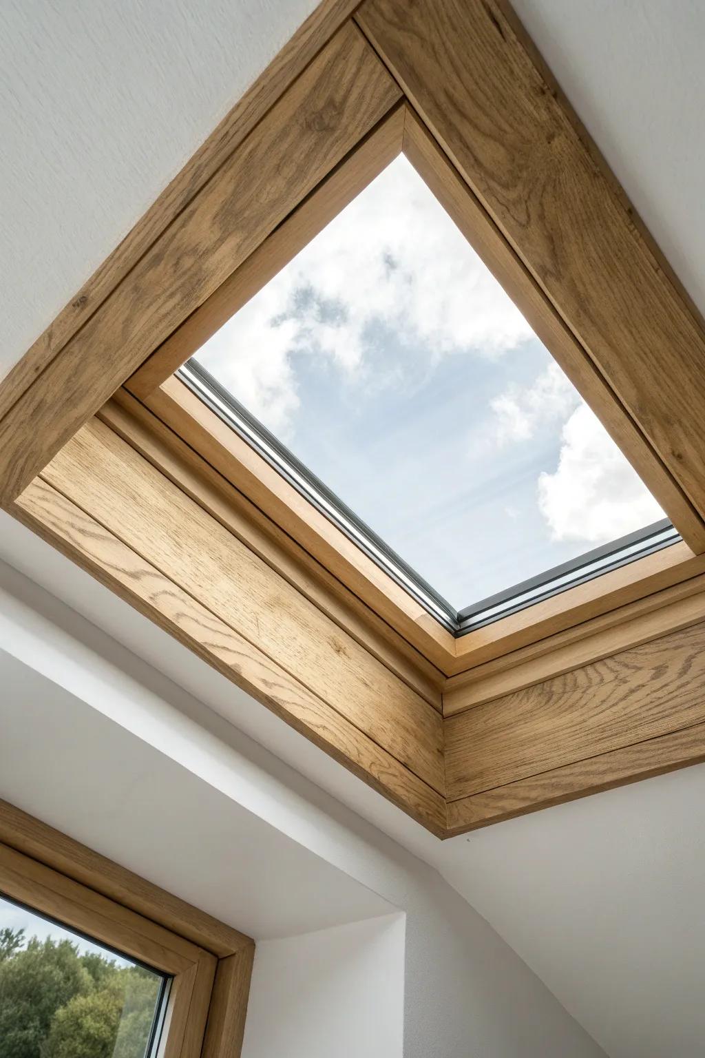 Faux skylight hack: a diffused ceiling light panel that turns a windowless room daytime-bright.
