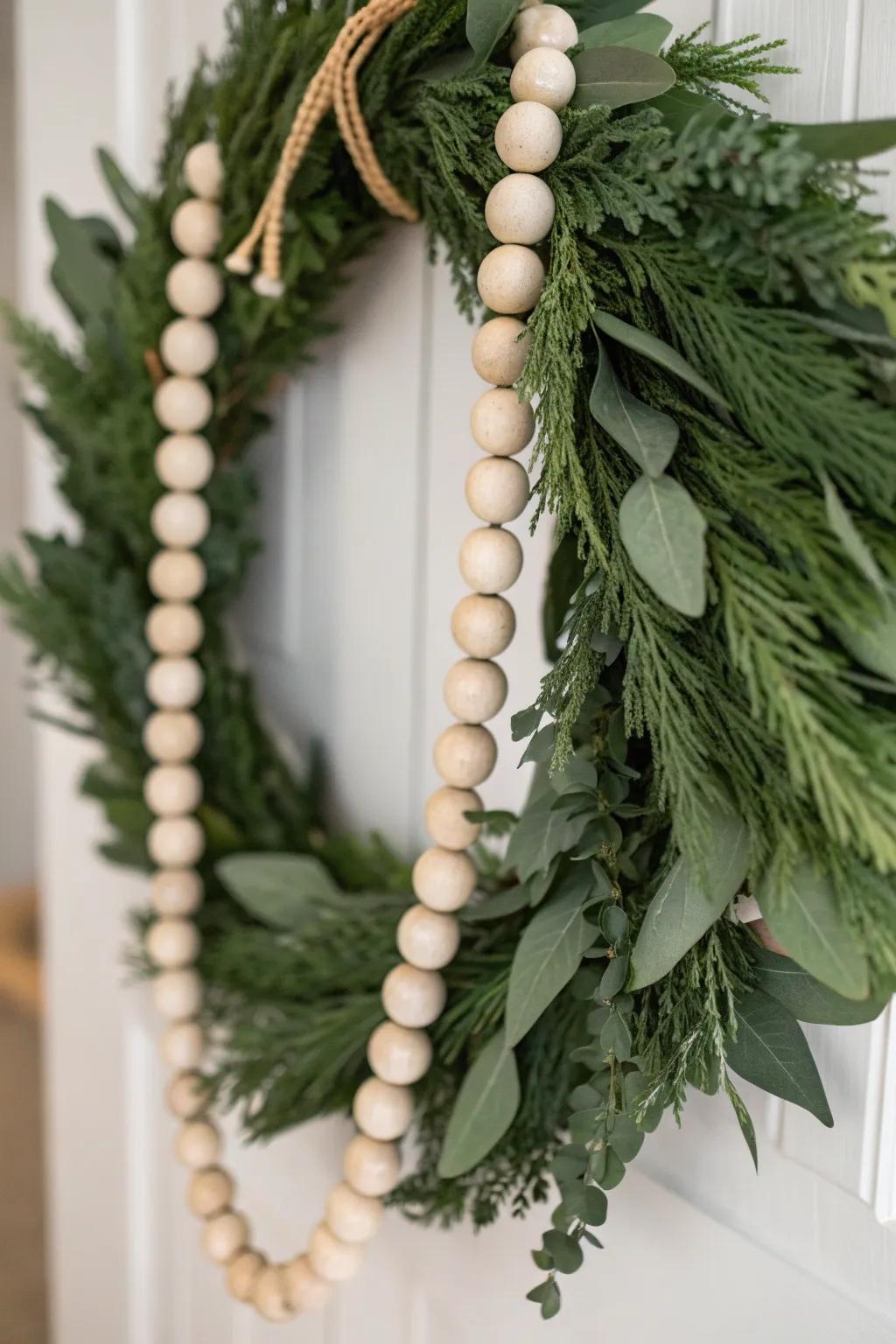 Elevate your wreath with the natural elegance of a wood bead garland.