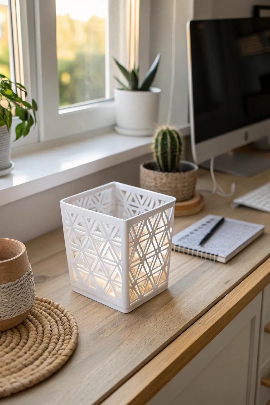 Elevate your desk organization with this chic 3D printed tiny trash bin. A perfect blend of minimalist design and boho charm!