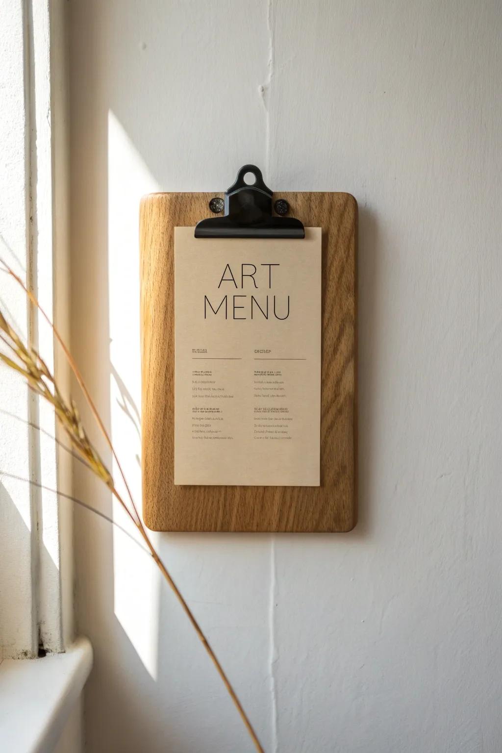 A wall-mounted “art menu” keeps your next project and supplies visible—no more bin digging.