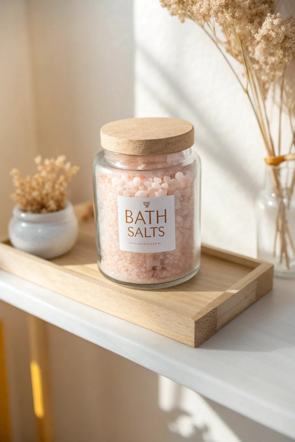 A micro bath-salt bar: one chic jar that turns a small shelf into a spa-like moment.