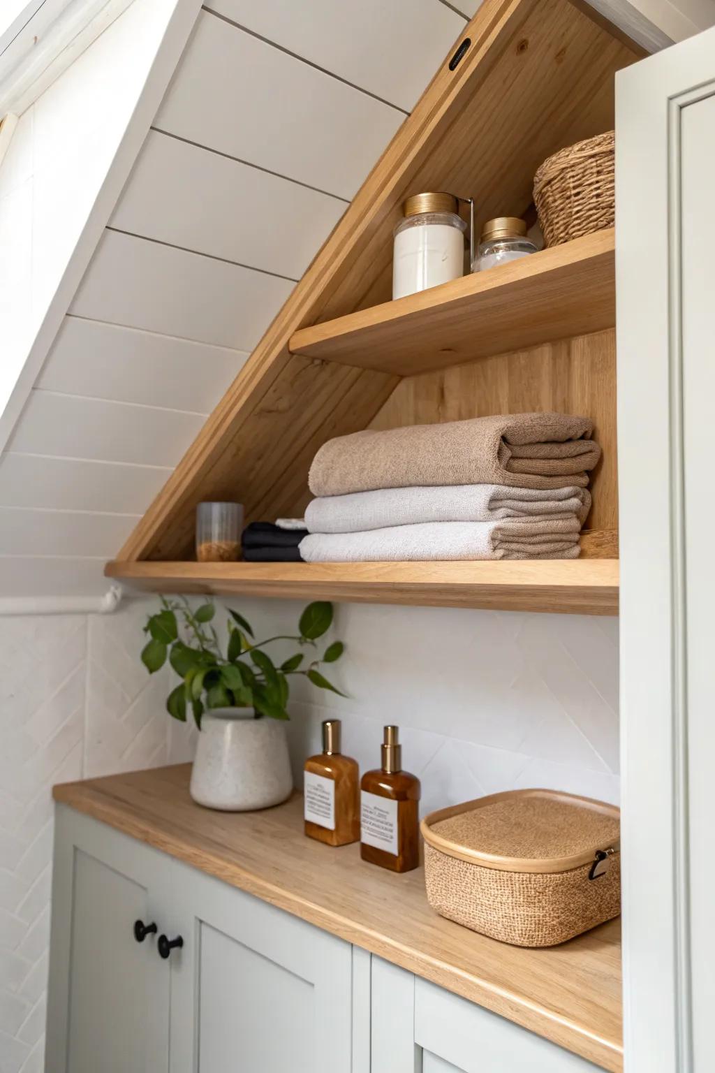A clever fold-down ceiling shelf that hides flat, then drops down for instant storage.