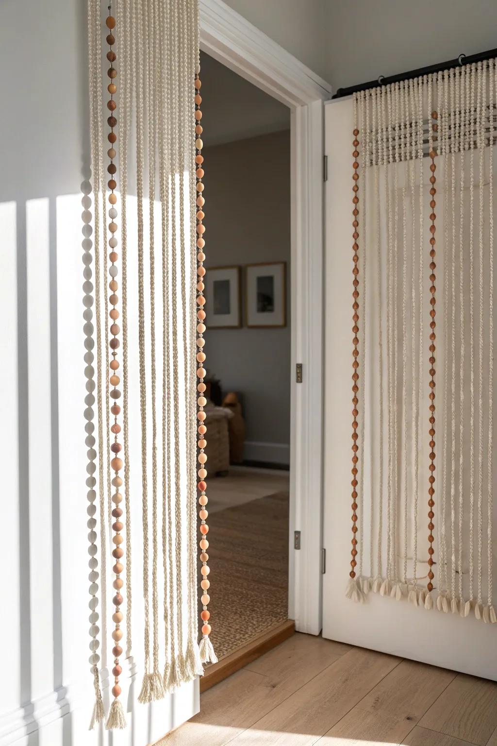 A beaded curtain closet door adds retro charm with zero swing space—perfect for tiny nooks.