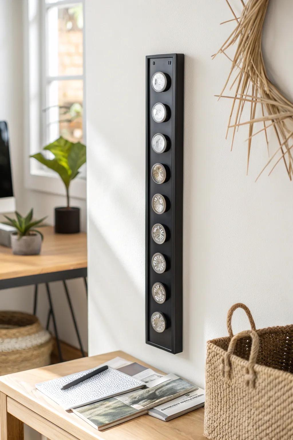 Turn coin capsules into wall art with a magnetic gallery strip—sleek, tidy, space-saving.