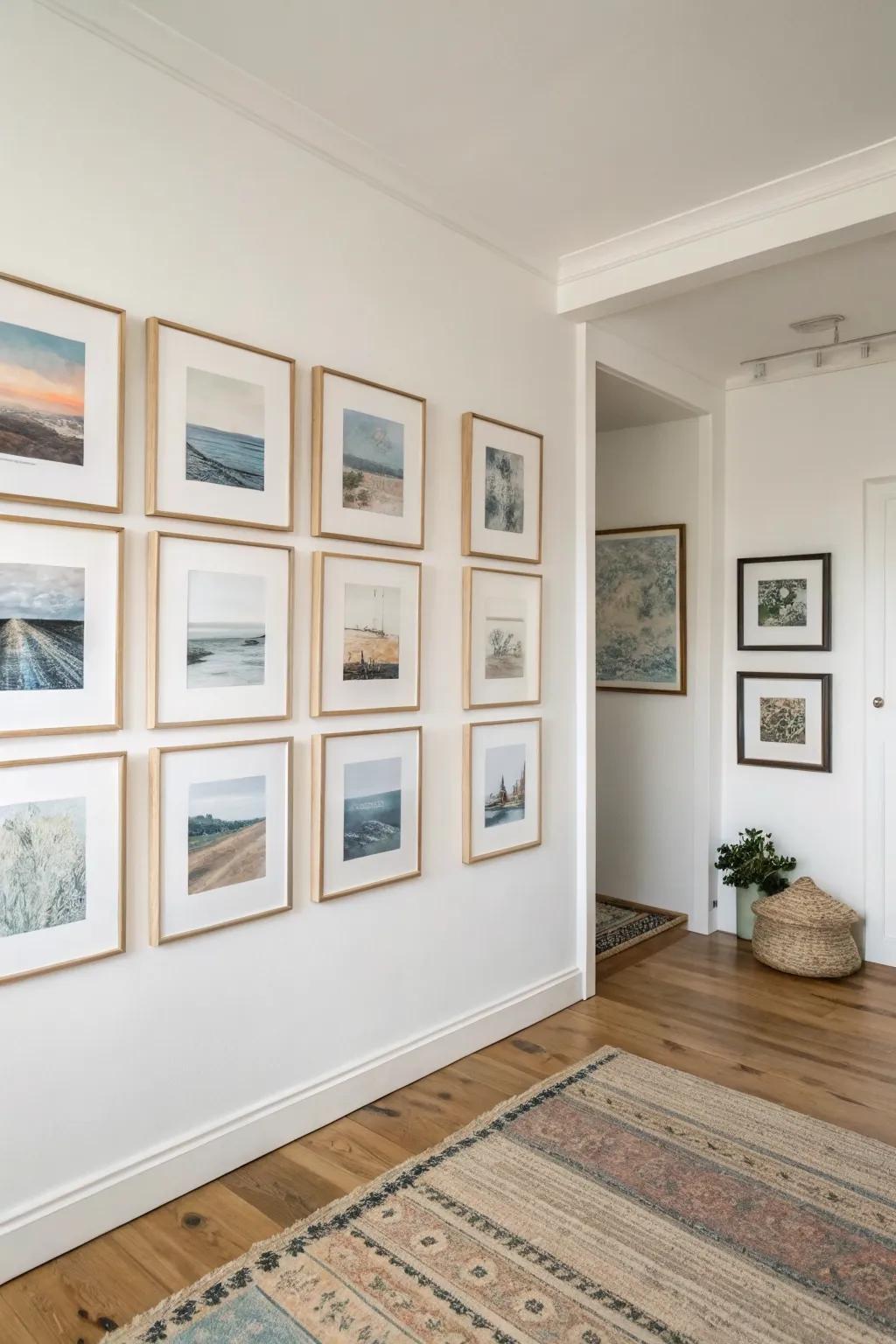 Ombre corner gallery wall: warm-to-cool frames that make a tiny space feel designer.