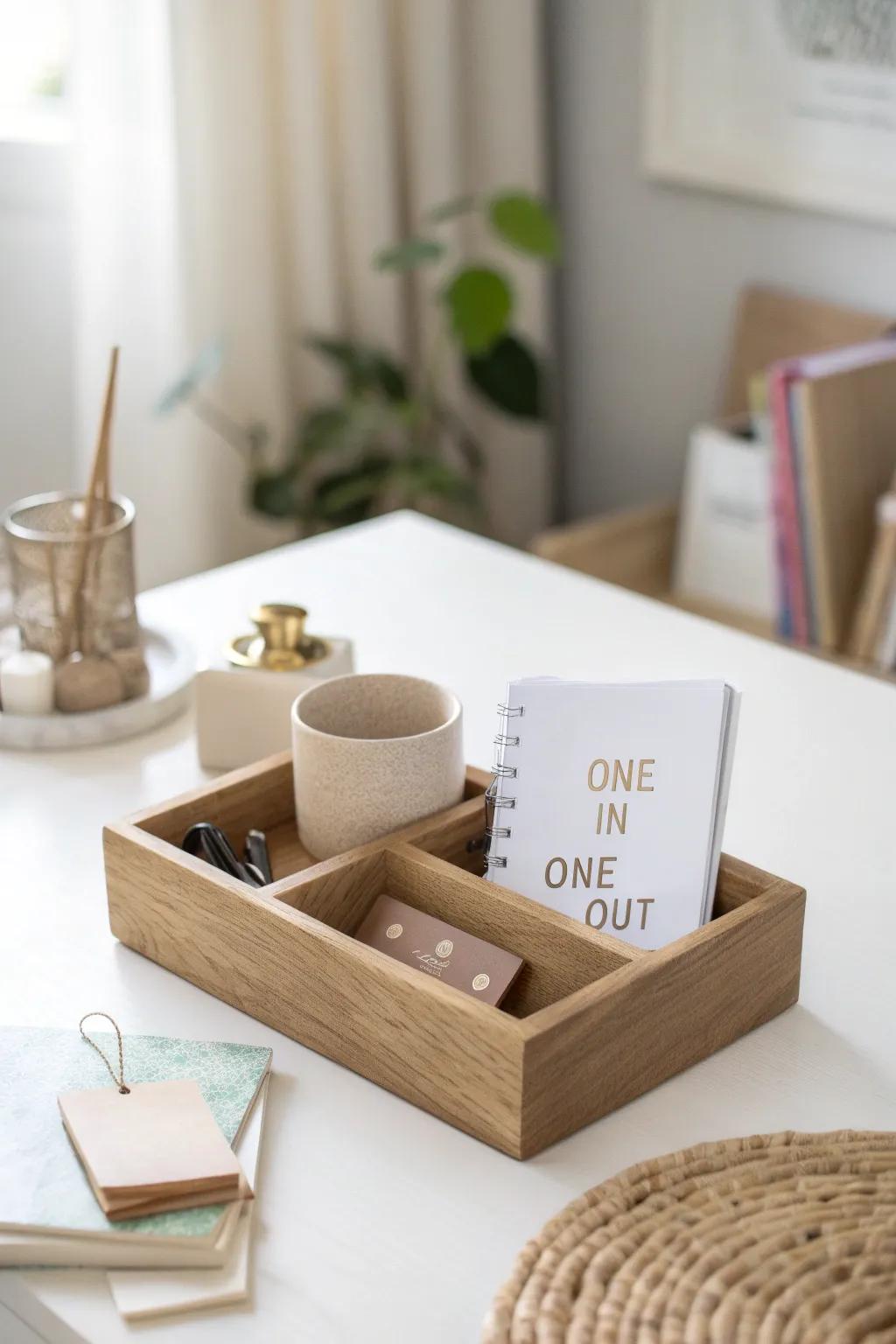 One-in, one-out: keep your cubicle light and clutter-free with a simple, beautiful tray.