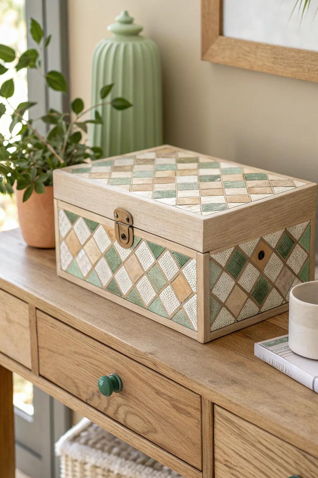 A DIY faux tile mosaic box that looks boutique—minimal, boho, and beautifully handmade.