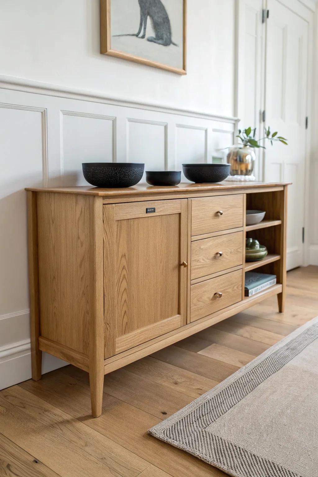 Convert a dining room sideboard into a chic pet station—hidden storage and easy-clean style.