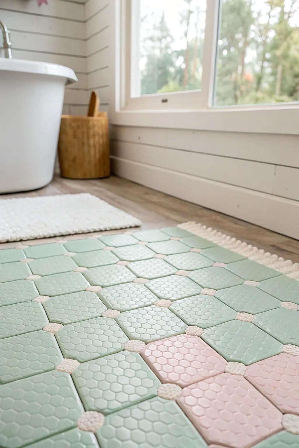 Transform your bathroom into a serene retreat with elegant rubber flooring—soft, safe, and stylish for every family.