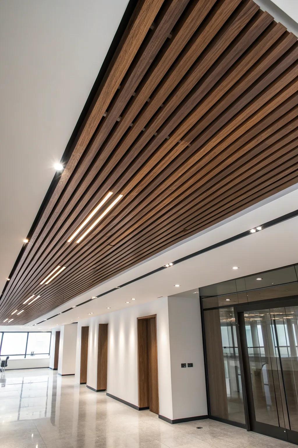 Elevate your space with the elegance of wooden slats for a sleek, modern look.