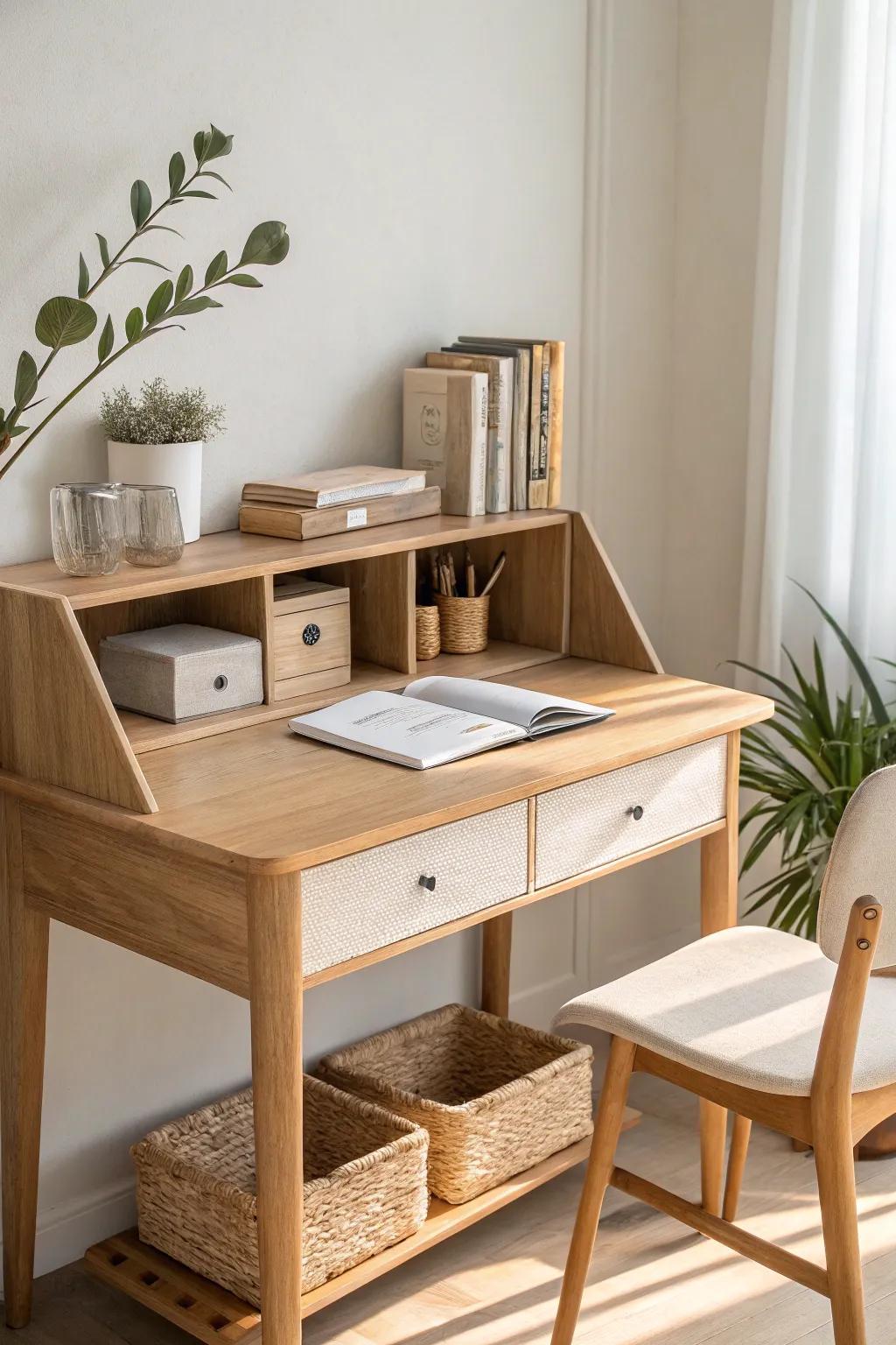 Small shelf desk hutch: instant vertical storage that frees up your dorm desktop.
