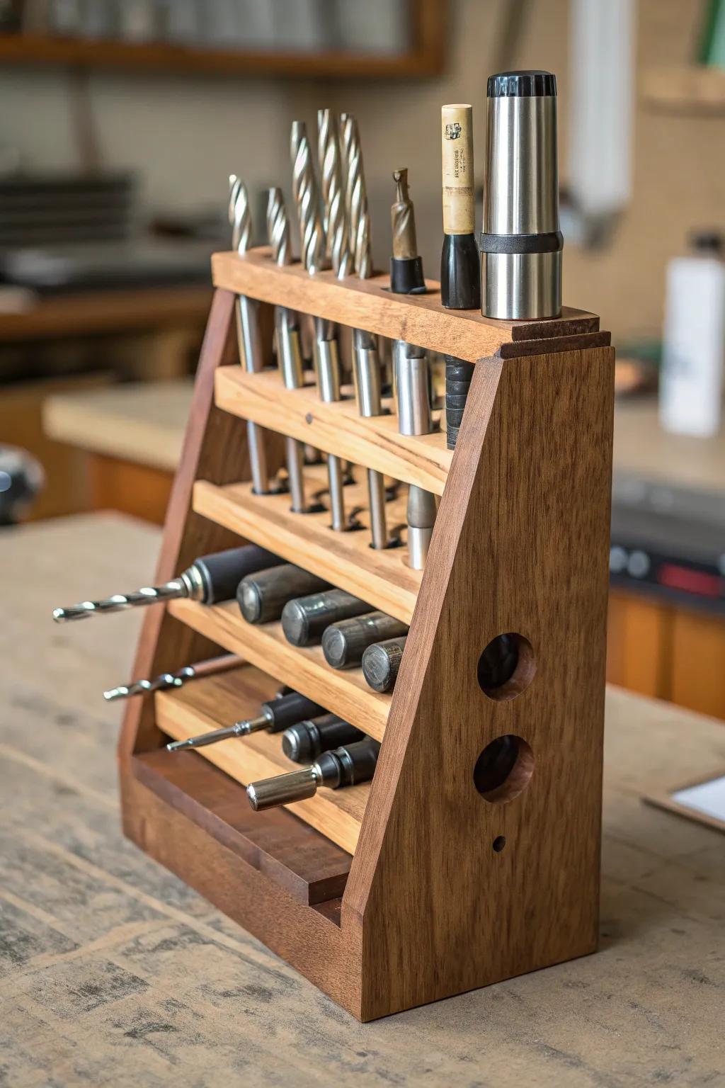 Transform your workshop with a repurposed wine rack for end mill storage - where style meets function.