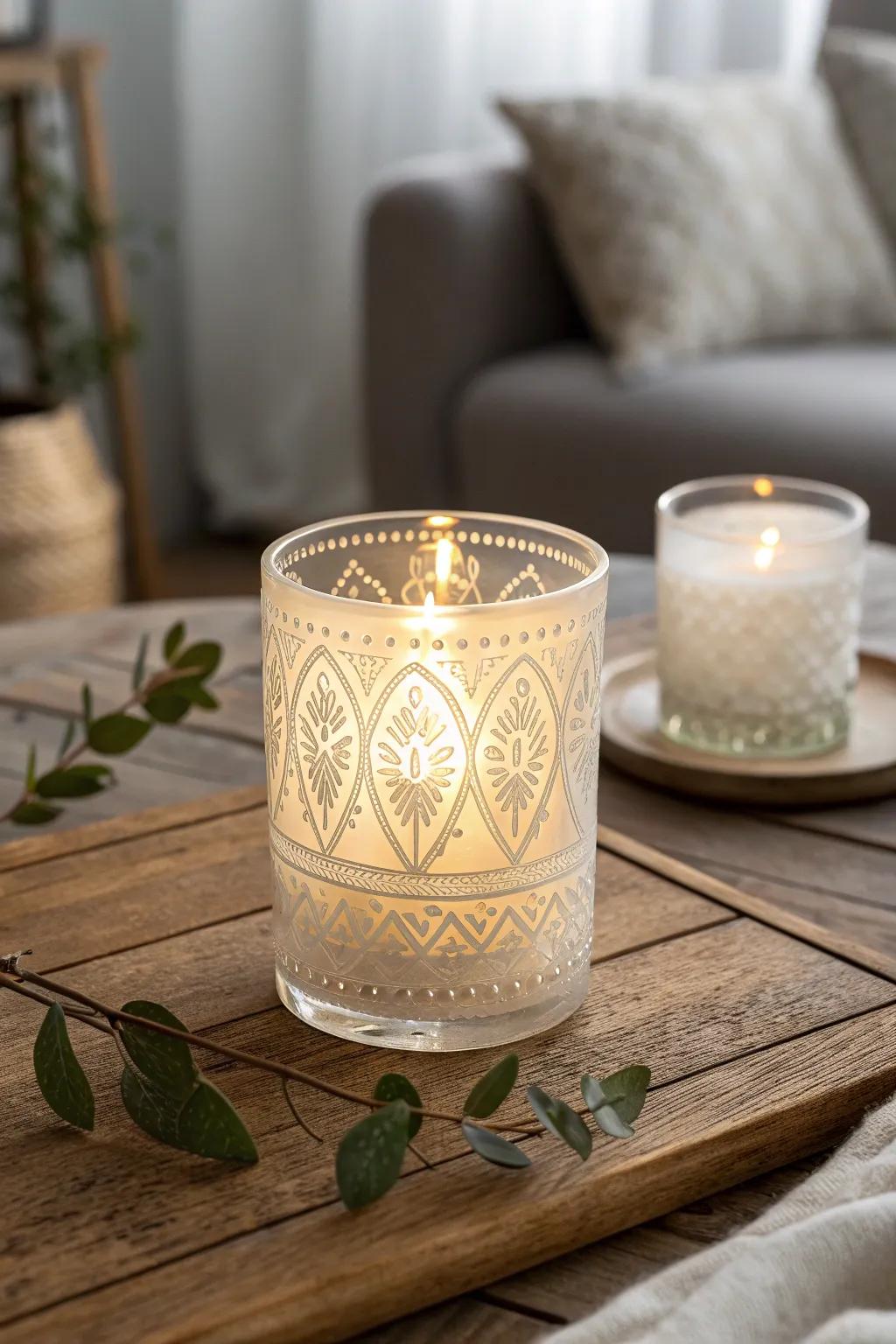 Illuminate your space with the timeless elegance of etched glass candle holders.