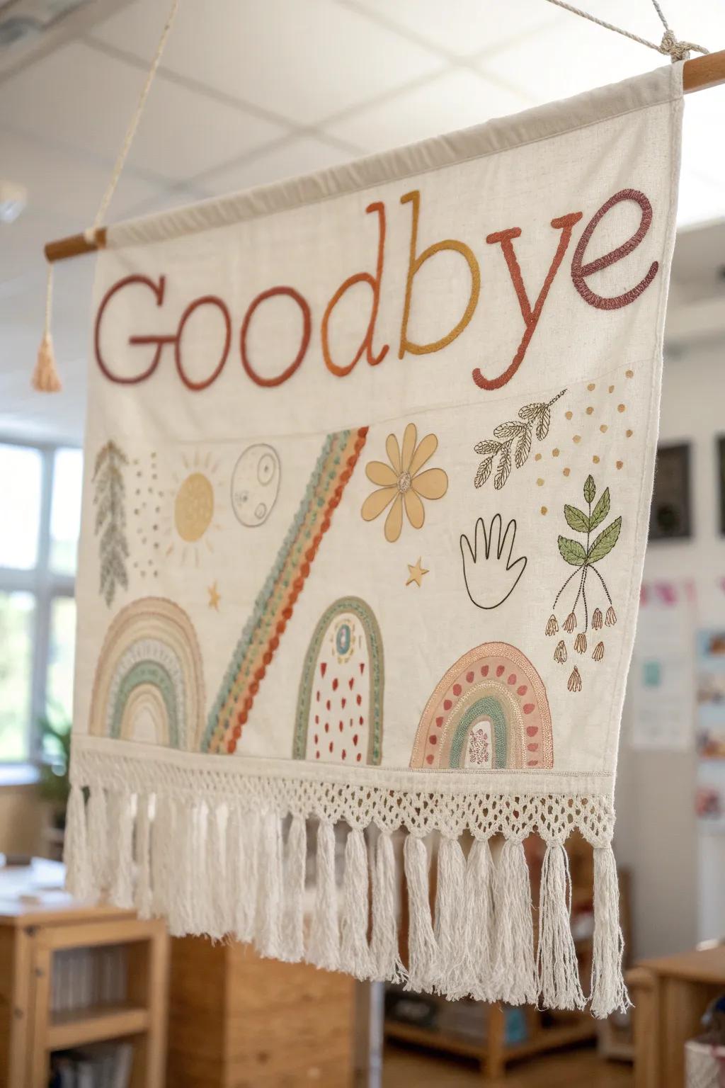 A heartfelt goodbye crafted by little hands, blending simplicity and natural beauty in a stunning classroom farewell.