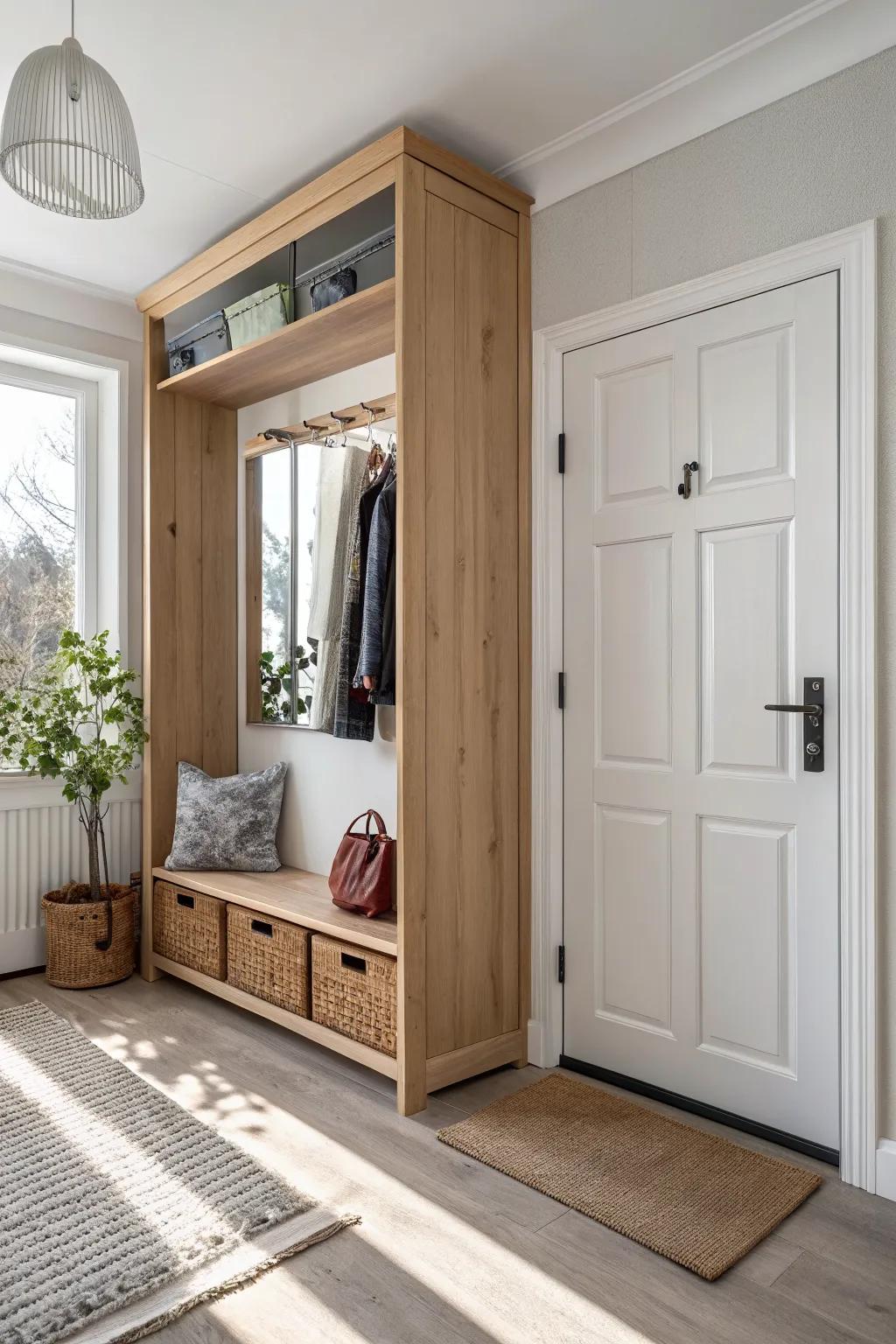 A secret swing-out mirror inside your foyer closet—perfect for quick outfit checks in small spaces.