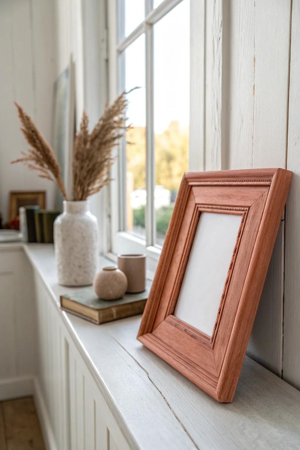 Turn thrifted mismatched frames into one bold hallway statement with a single paint color.