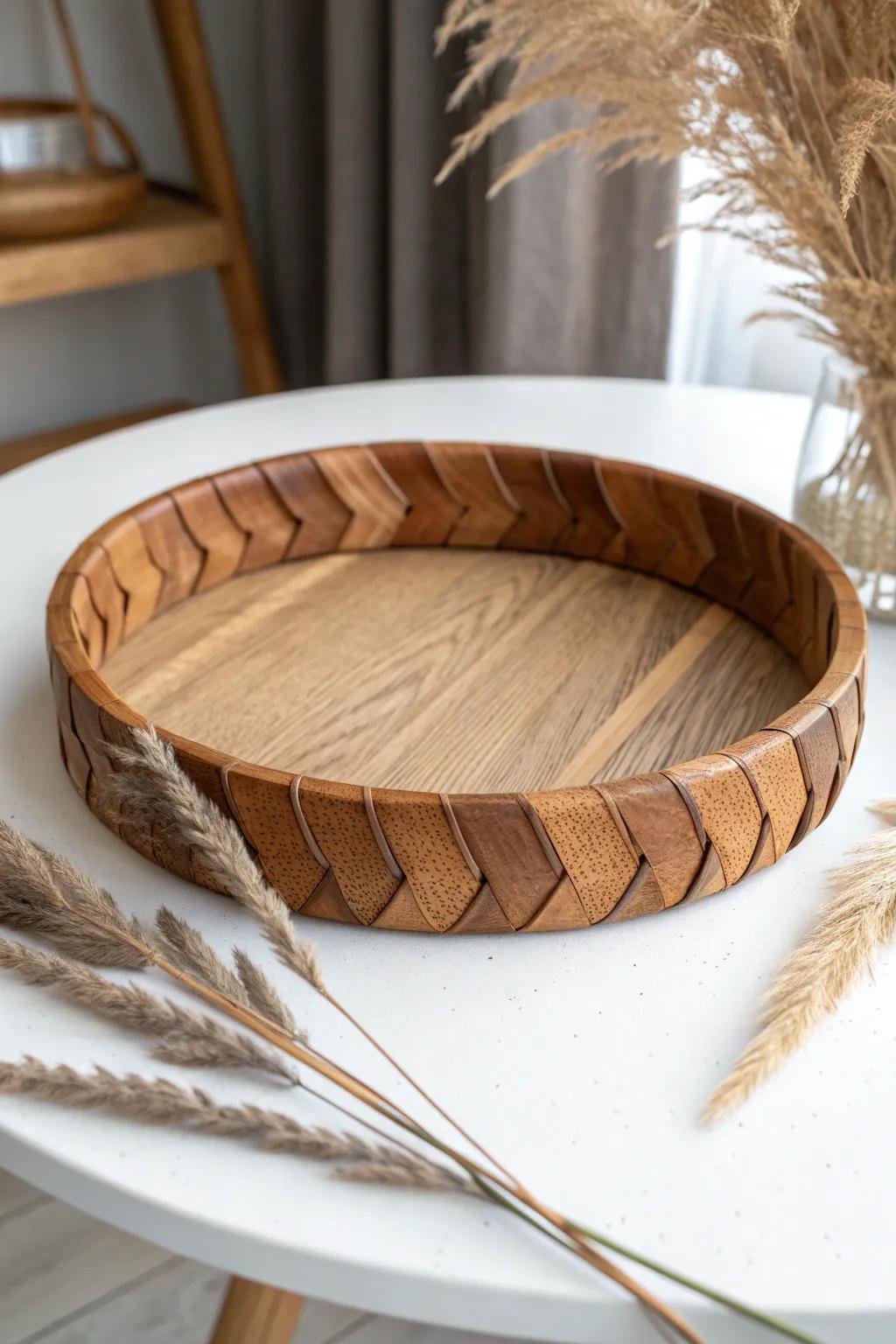 Elevate your dining experience with timeless elegance: a leather-accented lazy Susan that marries simplicity and sophistication.