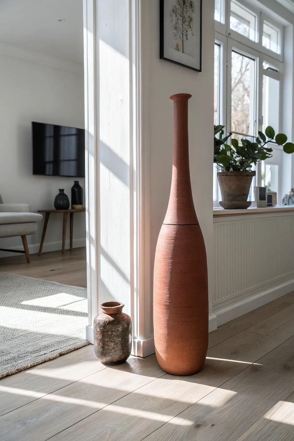 Turn an empty corner into a mini gallery with one tall sculptural statement piece.