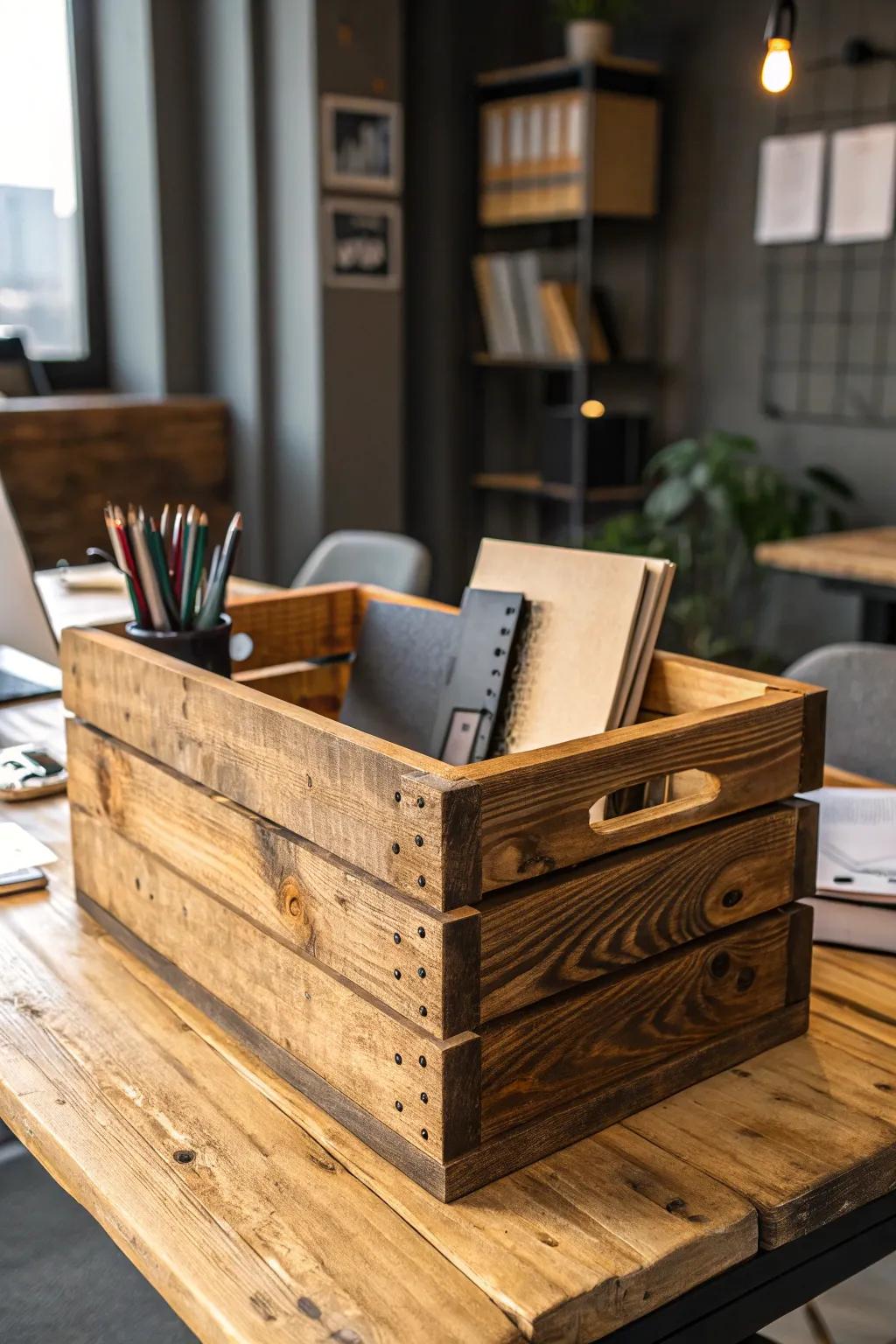 Elevate your workspace with rustic charm and efficient storage.