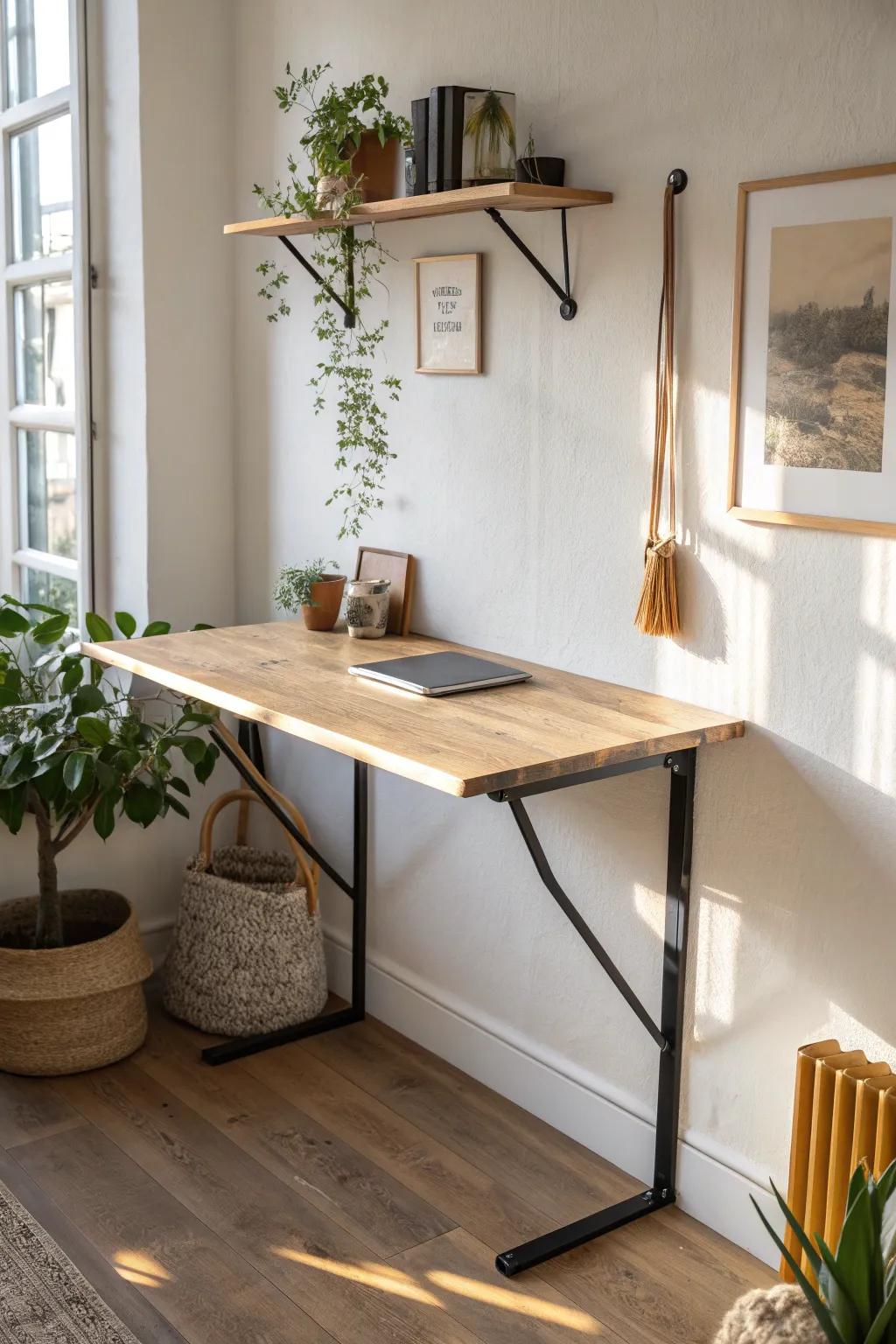 Fold-down wall table: game-night ready in seconds, then folds away to reclaim your floor space.