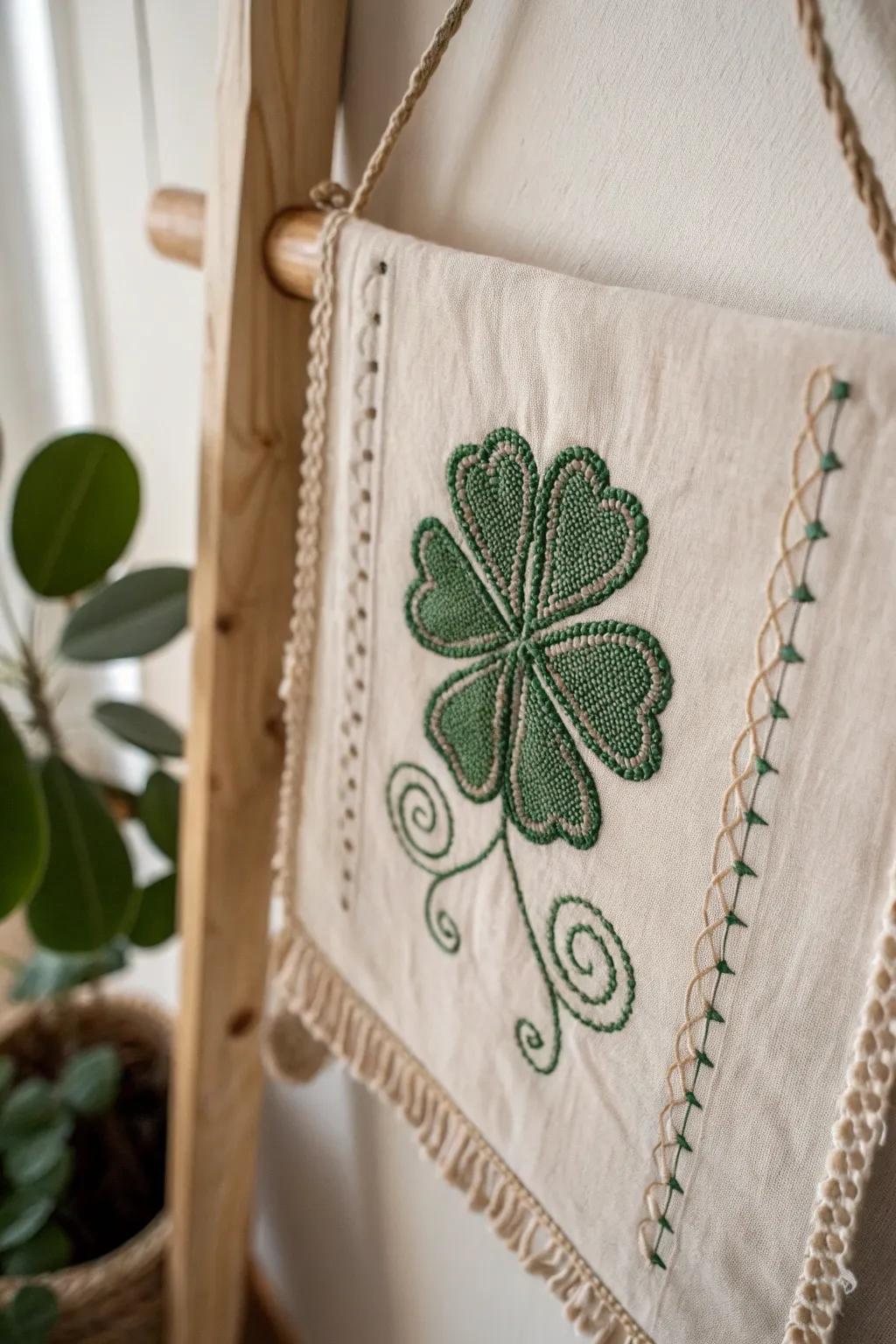 Embrace serene elegance with this handcrafted shamrock wall hanging – a perfect blend of minimalist beauty and Boho charm.