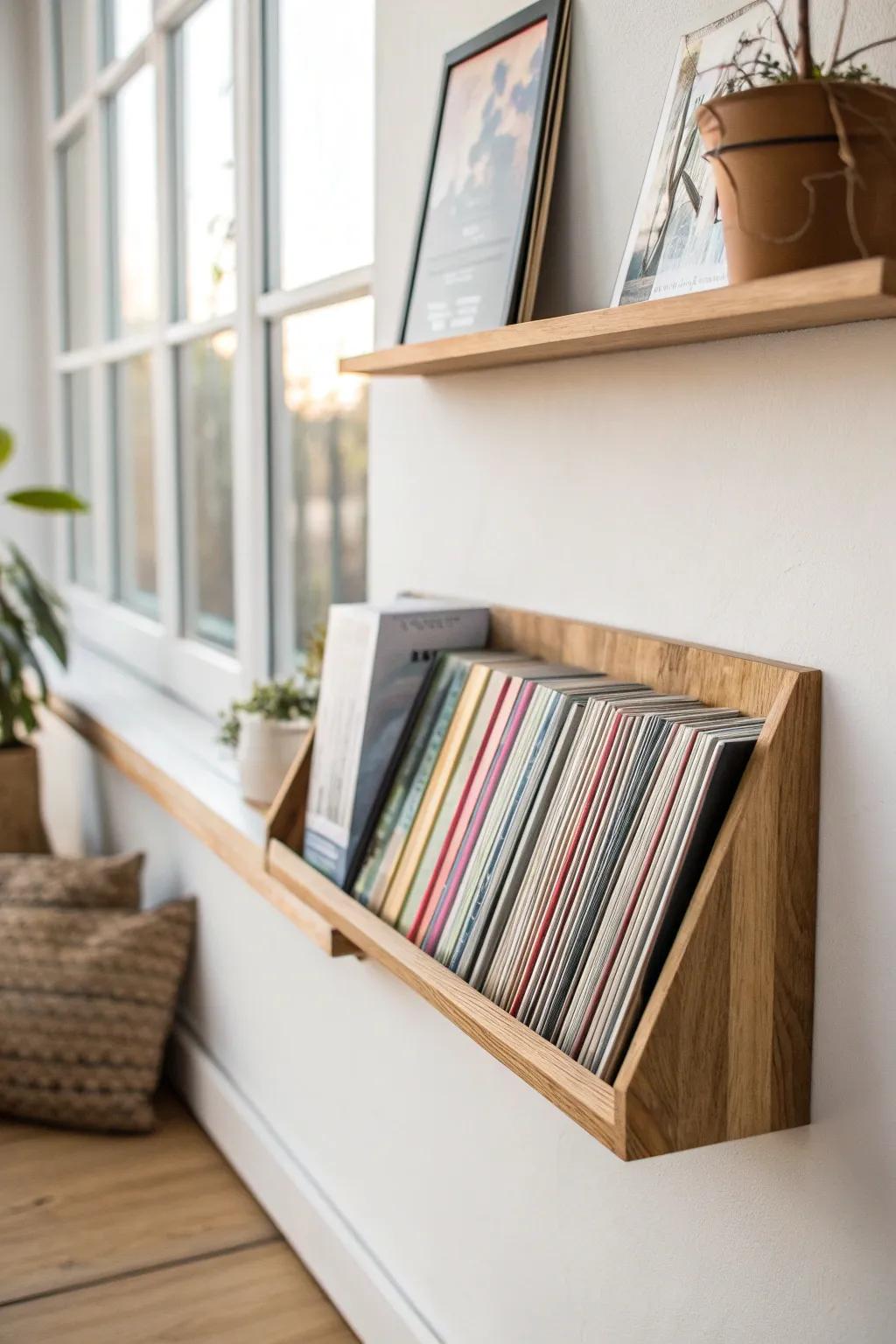 DIY spine‑out color‑block magazine shelf—satisfying storage that turns your collection into decor.