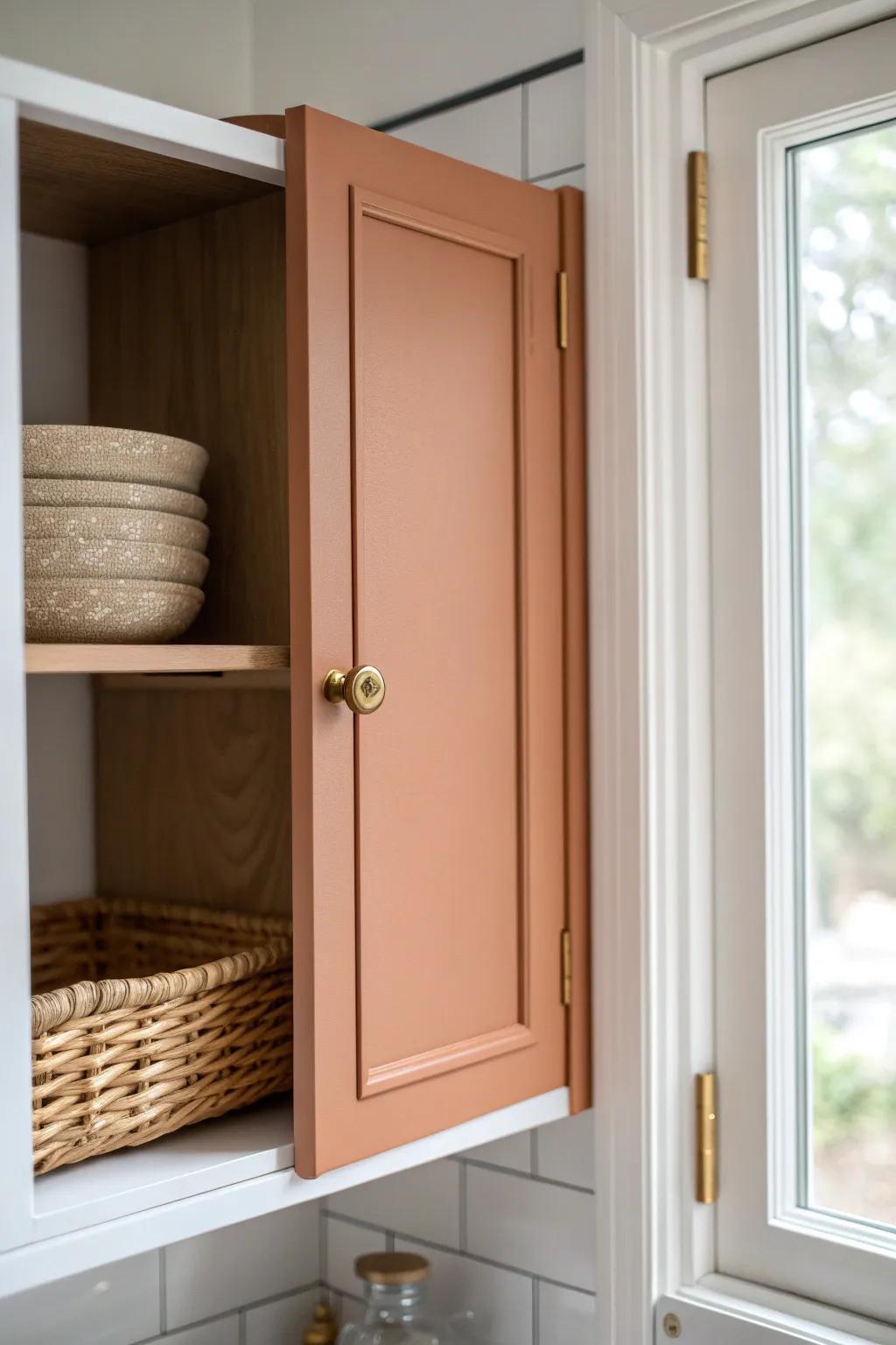 Neutral outside, surprise color inside—an easy mobile home upgrade that adds personality.