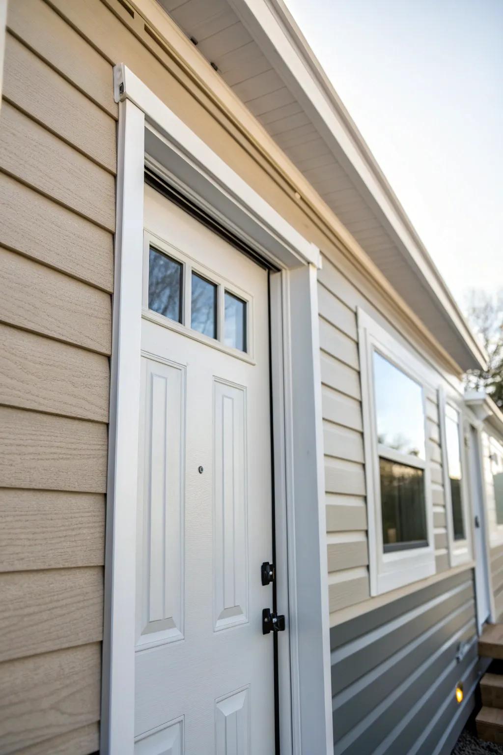 Painted faux transom trim instantly makes a mobile home front door look taller and custom.