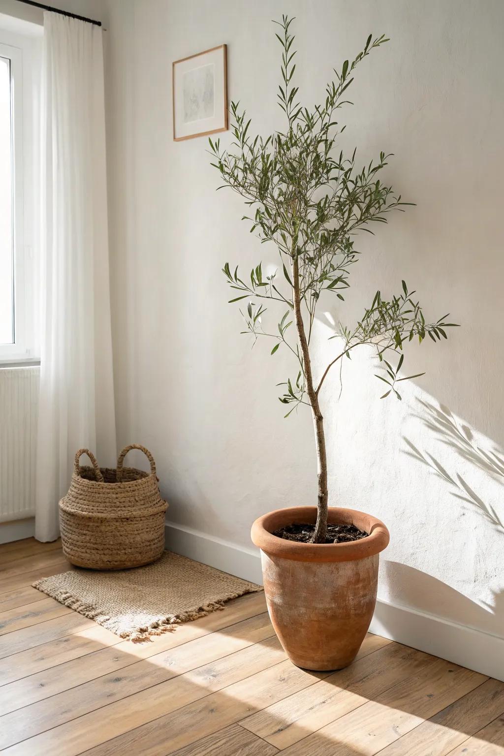 An intentional empty corner + one sculptural plant gives your small modern apartment a luxe pause.