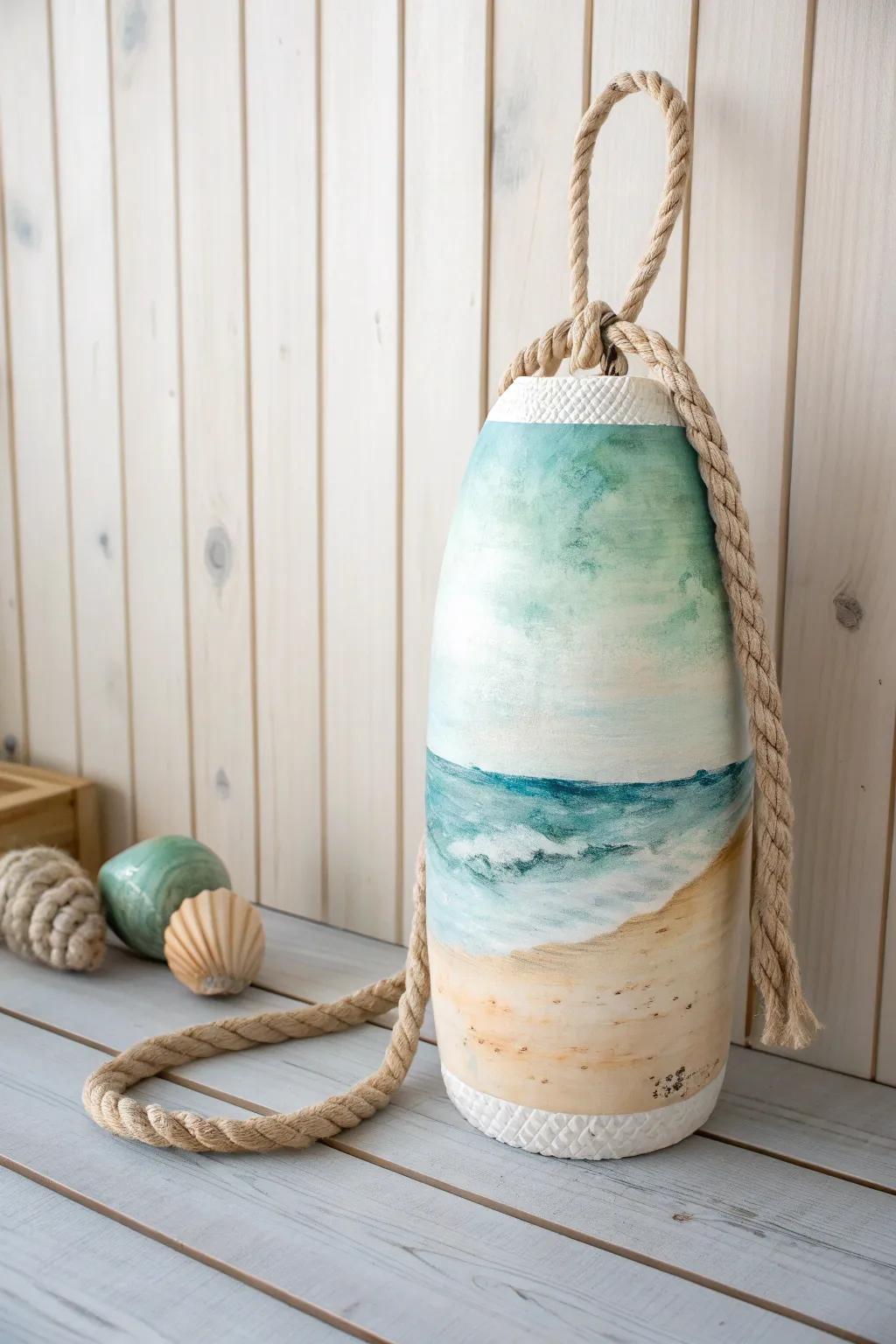 Embrace the ocean's tranquility with this watercolor-inspired buoy, a perfect blend of minimalism and boho charm.