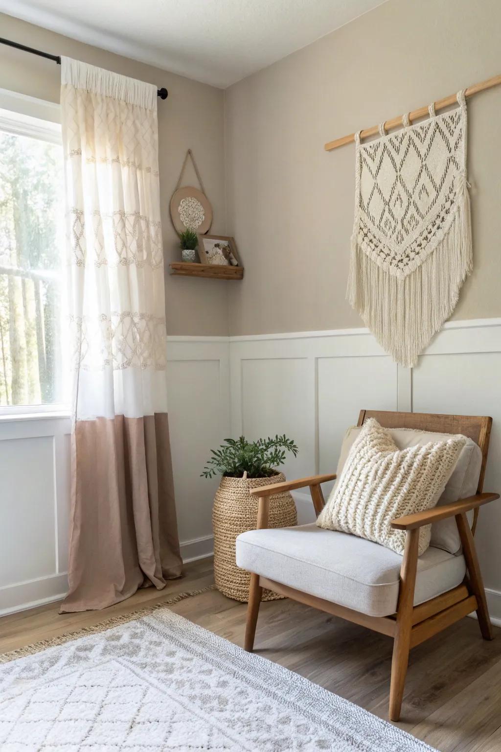 Layered neutrals make this living room a serene oasis. Discover the art of subtle sophistication.