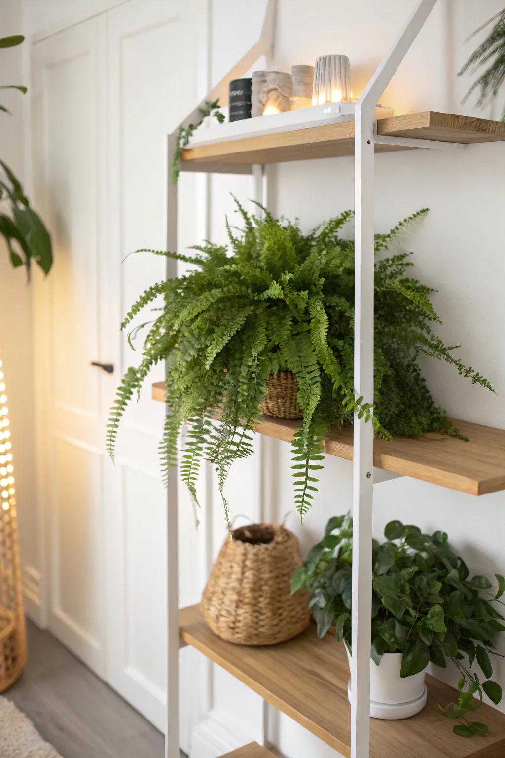 A sleek plant wall shelf with hidden grow light—lush greenery even in the darkest apartments.