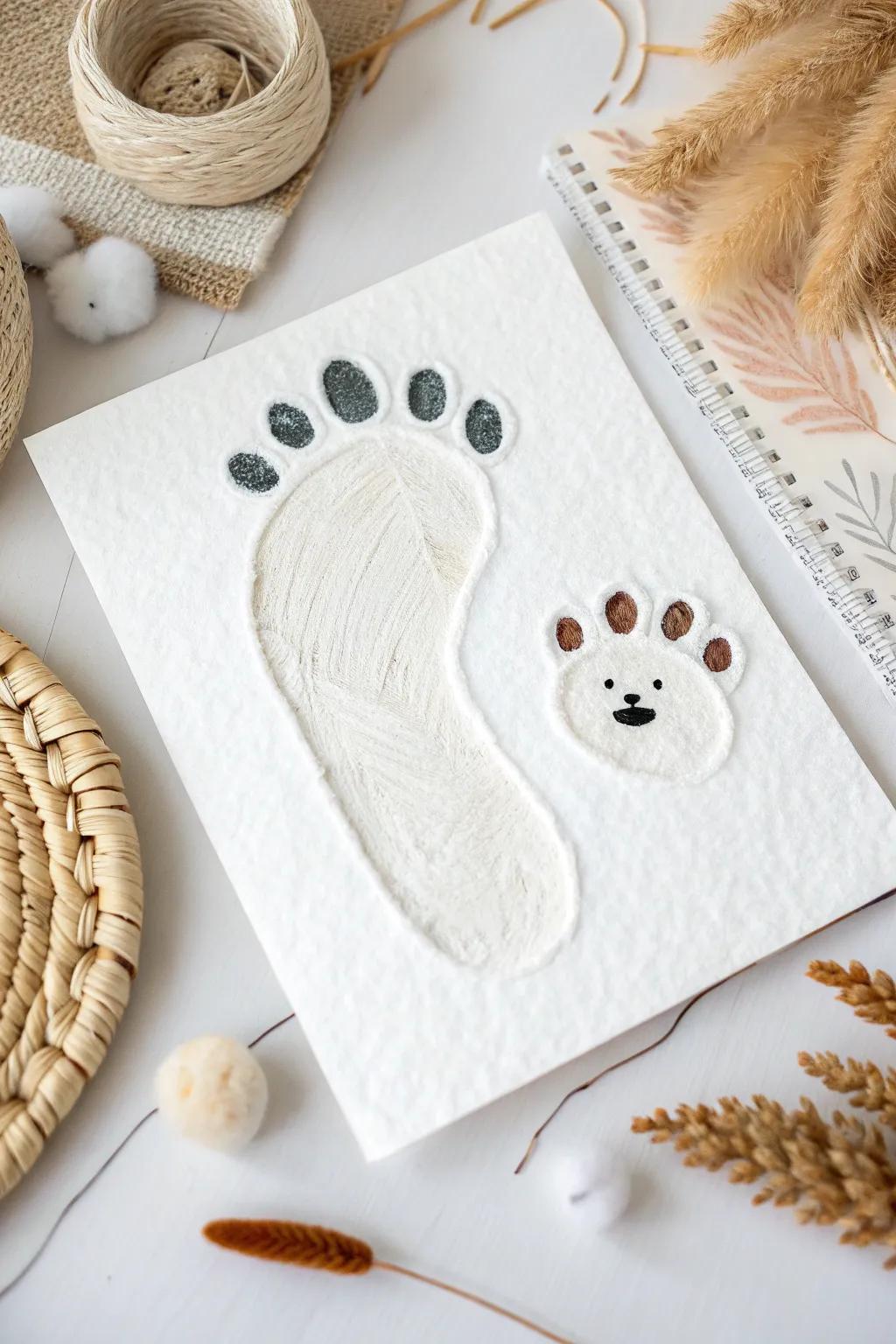 Create timeless memories with this charming polar bear footprint art, perfect for preserving your child's creativity with a touch of minimalist elegance.