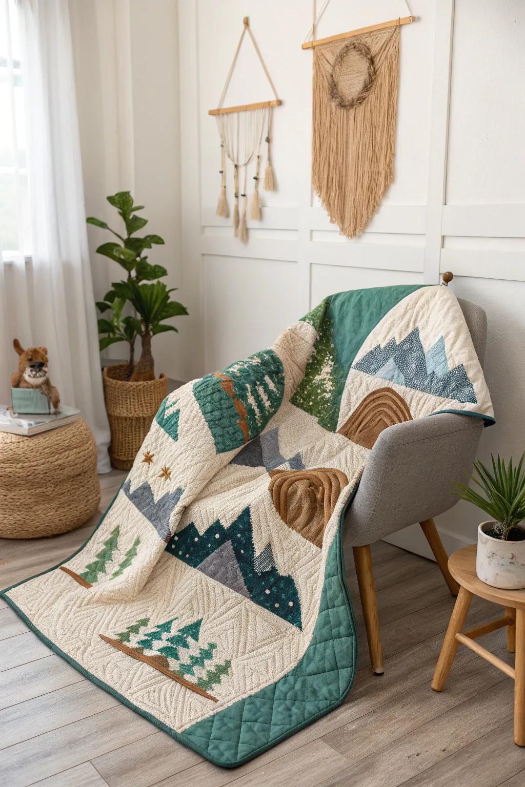 Embrace nature with this beautifully crafted quilt, perfect for little adventurers.