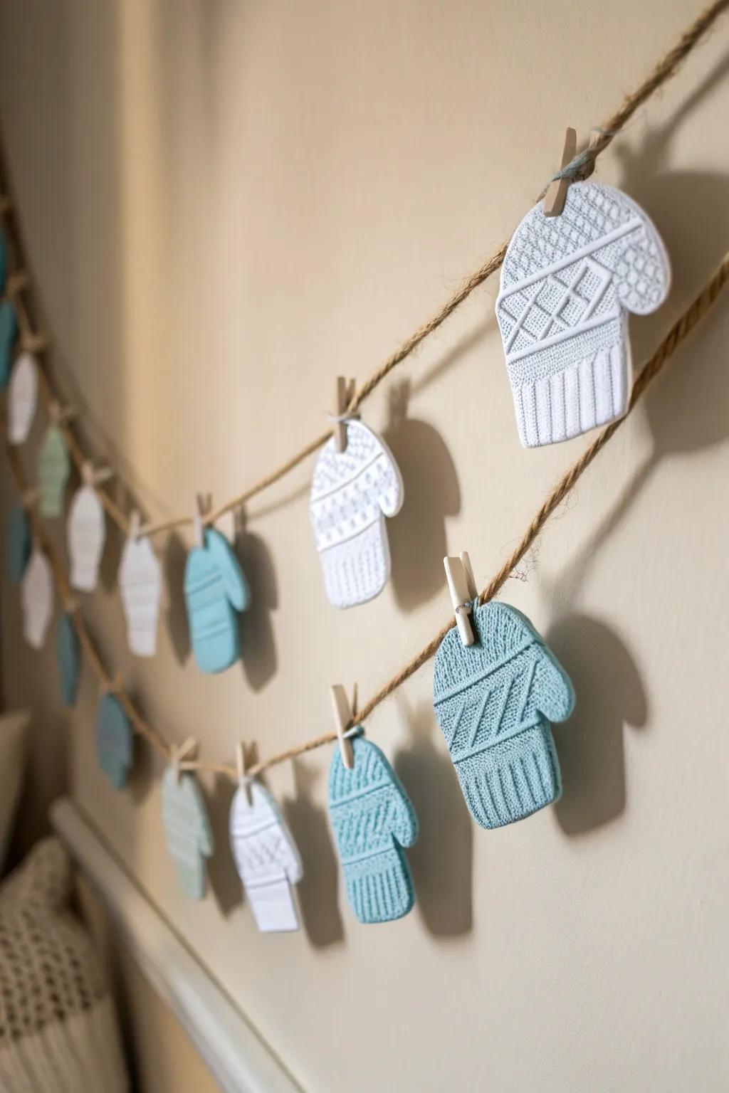 Embrace the coziness of winter with a charming mitten garland, a perfect blend of simplicity and natural beauty.