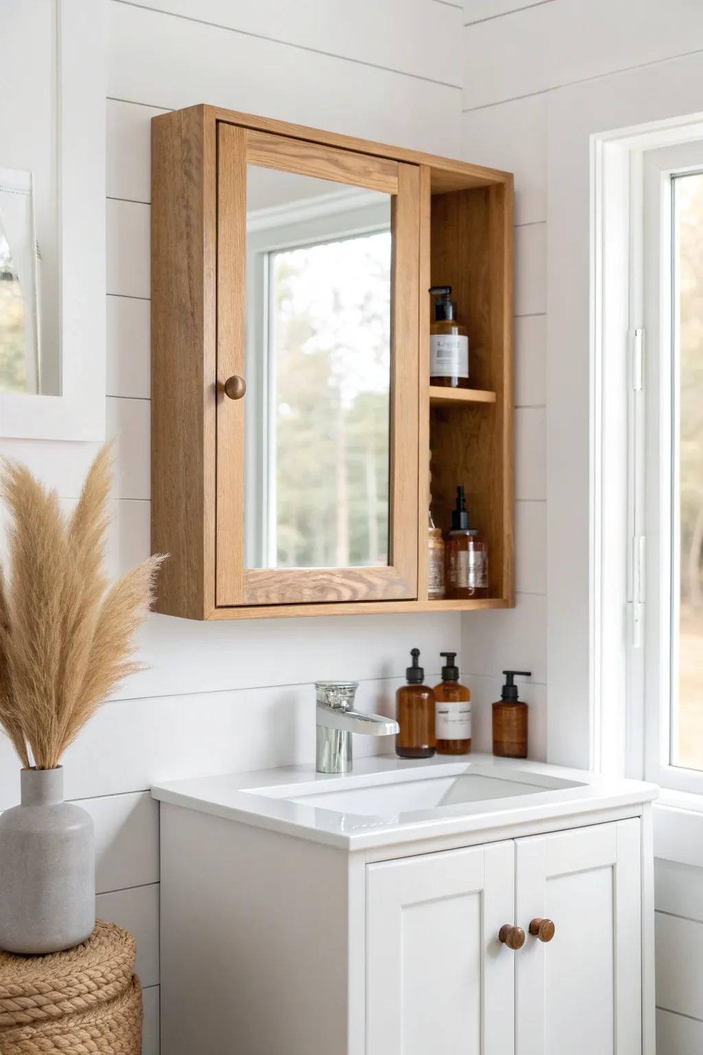 Swap a bulky mirror for a sleek medicine cabinet—hidden storage, modern style, zero clutter.